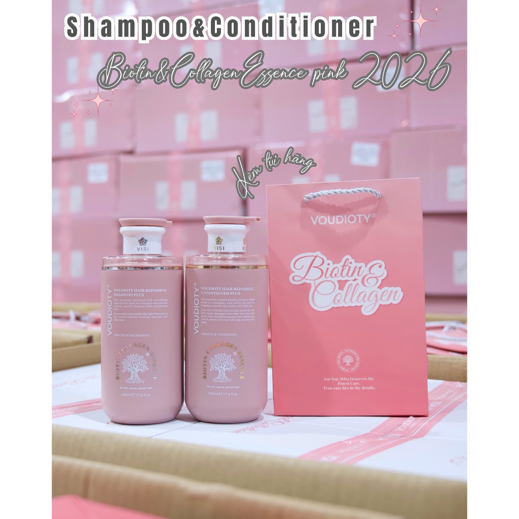 Dầu Gội, Xả Biotin Voudioty Xanh Essence Giảm Rụng Tóc, Giúp Mọc Tóc, Phục Hồi Tóc Khô Xơ 500ml