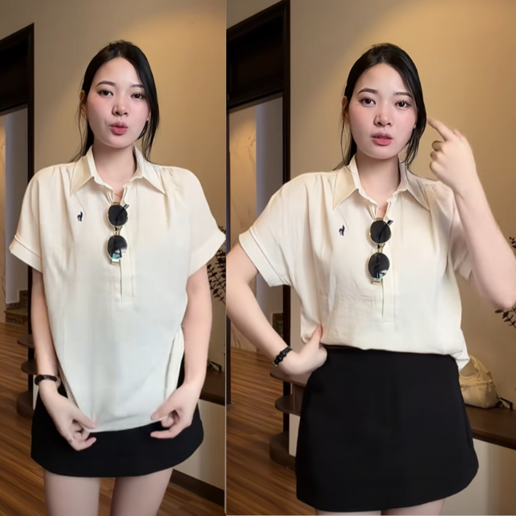 Áo Sơ Mi Nữ Ngắn Tay Dáng Rộng Chất Thô Đũi Hàn Thêu Nhẹ Mát Thời Trang Nữ Năng Động Hot HN DESIGN