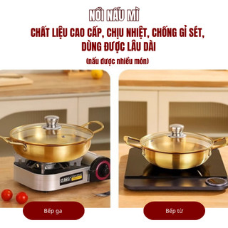 Nồi Nấu Mì Mini Đa Năng, Nồi Lẩu Nhỏ 2 Quai Cao Cấp, Dùng Bếp Ga & Bếp Từ, Tặng Kèm Bộ Muỗng Đũa Tiện Lợi