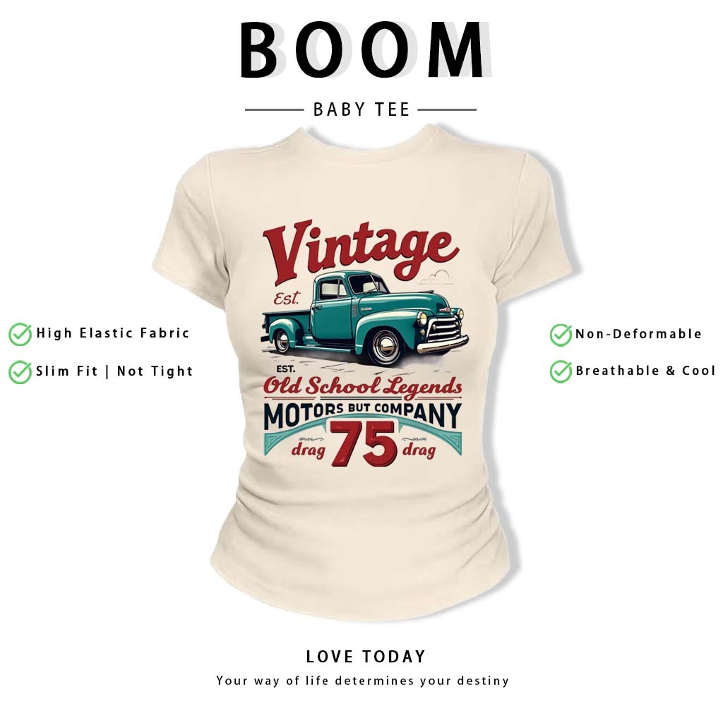 BOOM Áo Baby Tee Nữ Cotton Ôm Body-Áo Thun Ngắn Tay Y2K In Hình PhongCách Mùa Hè, Cổ Tròn Hàng Đầucách hàn quốc phongQ07