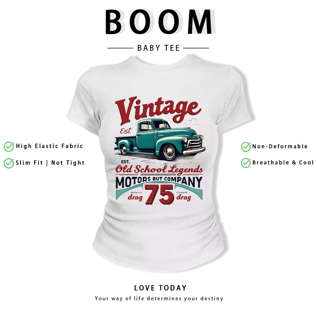 BOOM Áo Baby Tee Nữ Cotton Ôm Body-Áo Thun Ngắn Tay Y2K In Hình PhongCách Mùa Hè, Cổ Tròn Hàng Đầucách hàn quốc phongQ07