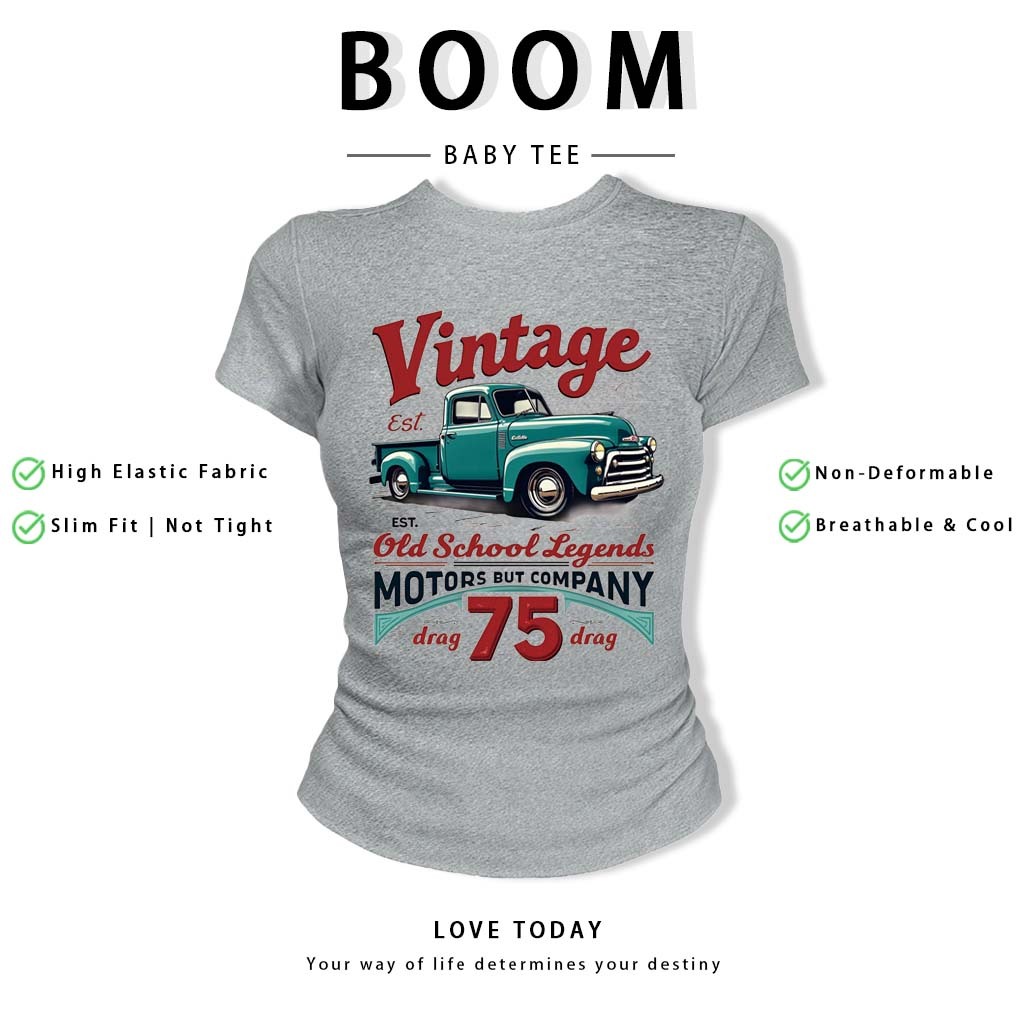 BOOM Áo Baby Tee Nữ Cotton Ôm Body-Áo Thun Ngắn Tay Y2K In Hình PhongCách Mùa Hè, Cổ Tròn Hàng Đầucách hàn quốc phongQ07