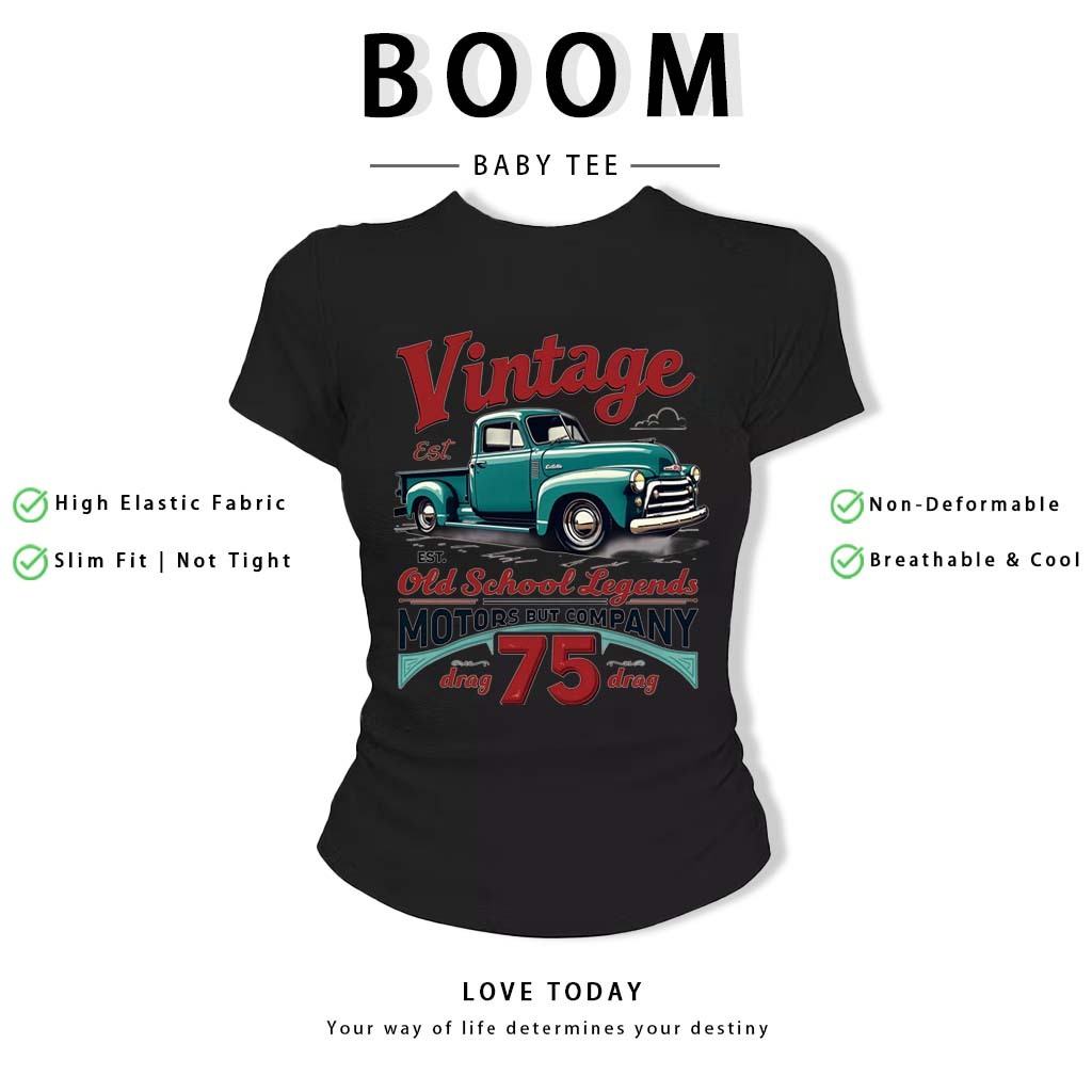 BOOM Áo Baby Tee Nữ Cotton Ôm Body-Áo Thun Ngắn Tay Y2K In Hình PhongCách Mùa Hè, Cổ Tròn Hàng Đầucách hàn quốc phongQ07