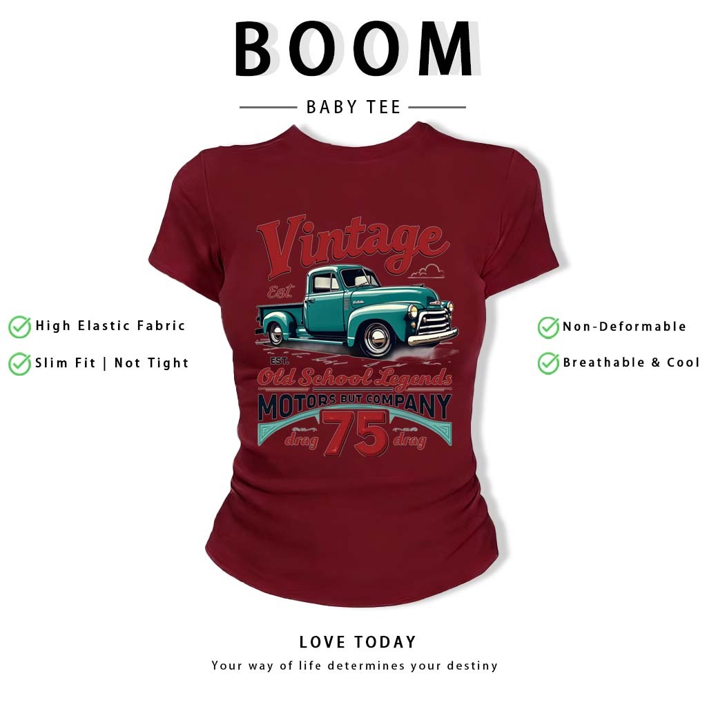 BOOM Áo Baby Tee Nữ Cotton Ôm Body-Áo Thun Ngắn Tay Y2K In Hình PhongCách Mùa Hè, Cổ Tròn Hàng Đầucách hàn quốc phongQ07