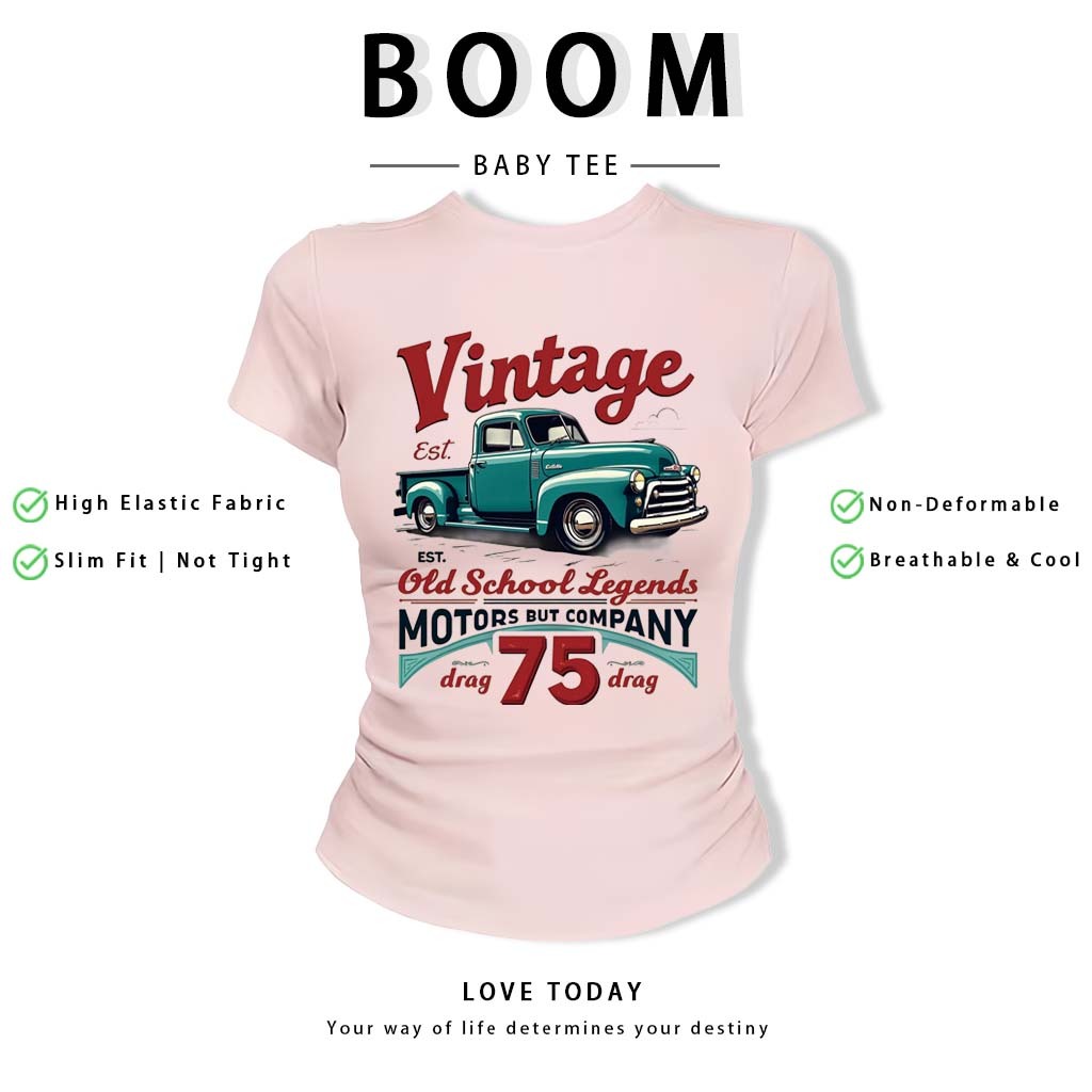 BOOM Áo Baby Tee Nữ Cotton Ôm Body-Áo Thun Ngắn Tay Y2K In Hình PhongCách Mùa Hè, Cổ Tròn Hàng Đầucách hàn quốc phongQ07