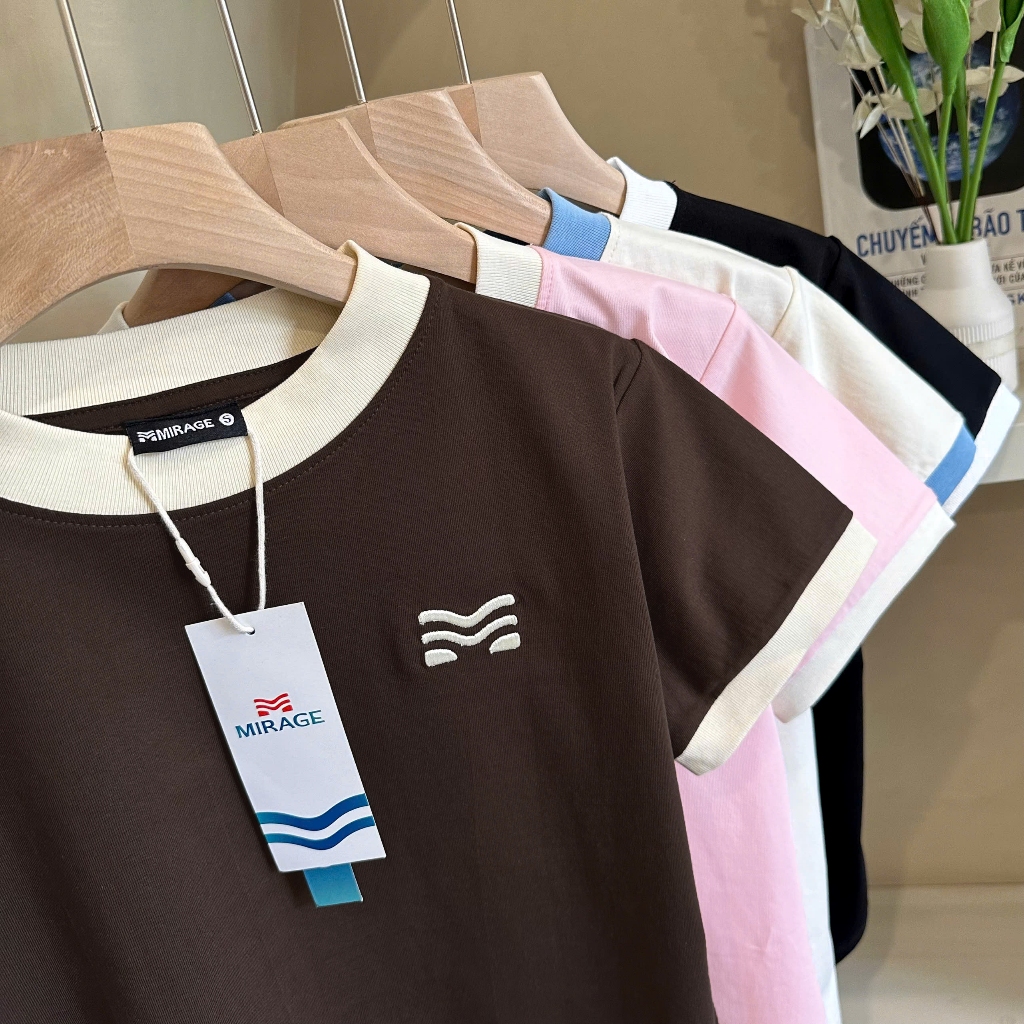 Áo Thun Trơn Phối Viền Xinh Yêu, Chất Cotton Mềm Mịn, Có Kèm Hình Thật.