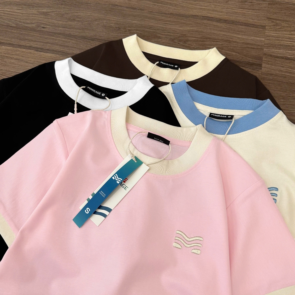 Áo Thun Trơn Phối Viền Xinh Yêu, Chất Cotton Mềm Mịn, Có Kèm Hình Thật.