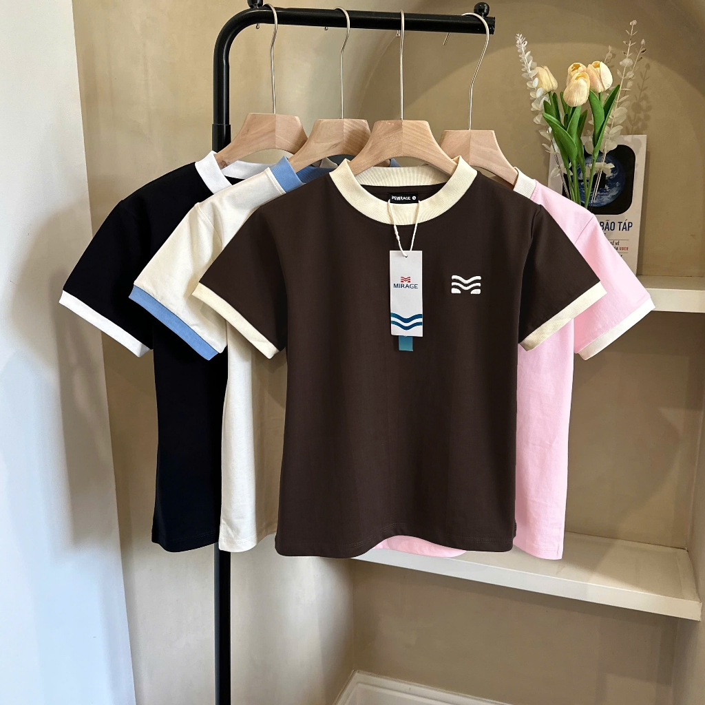 Áo Thun Trơn Phối Viền Xinh Yêu, Chất Cotton Mềm Mịn, Có Kèm Hình Thật.