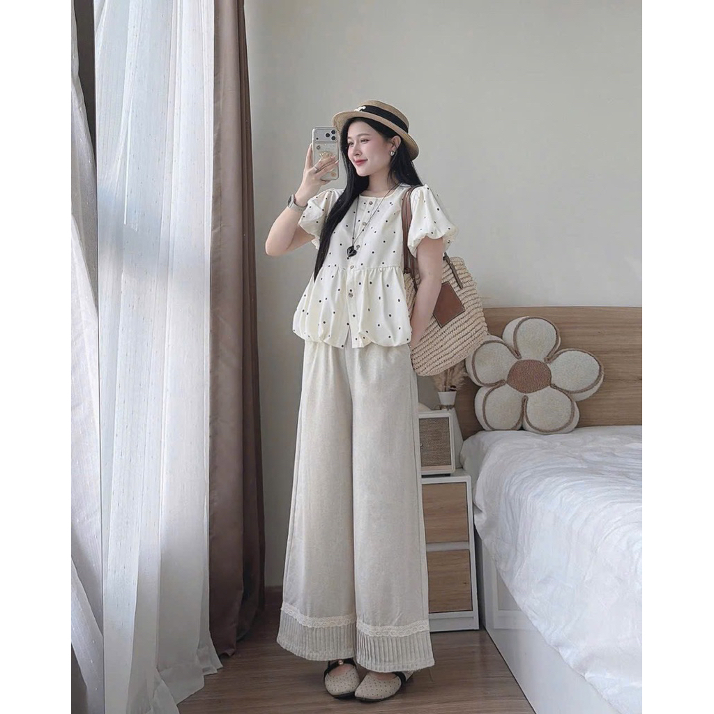 LM5- ( FREESHIP HOẢ TỐC) sét bộ babydoll hoa nhí mix quân đũi xếp ly viền (40-60kg)