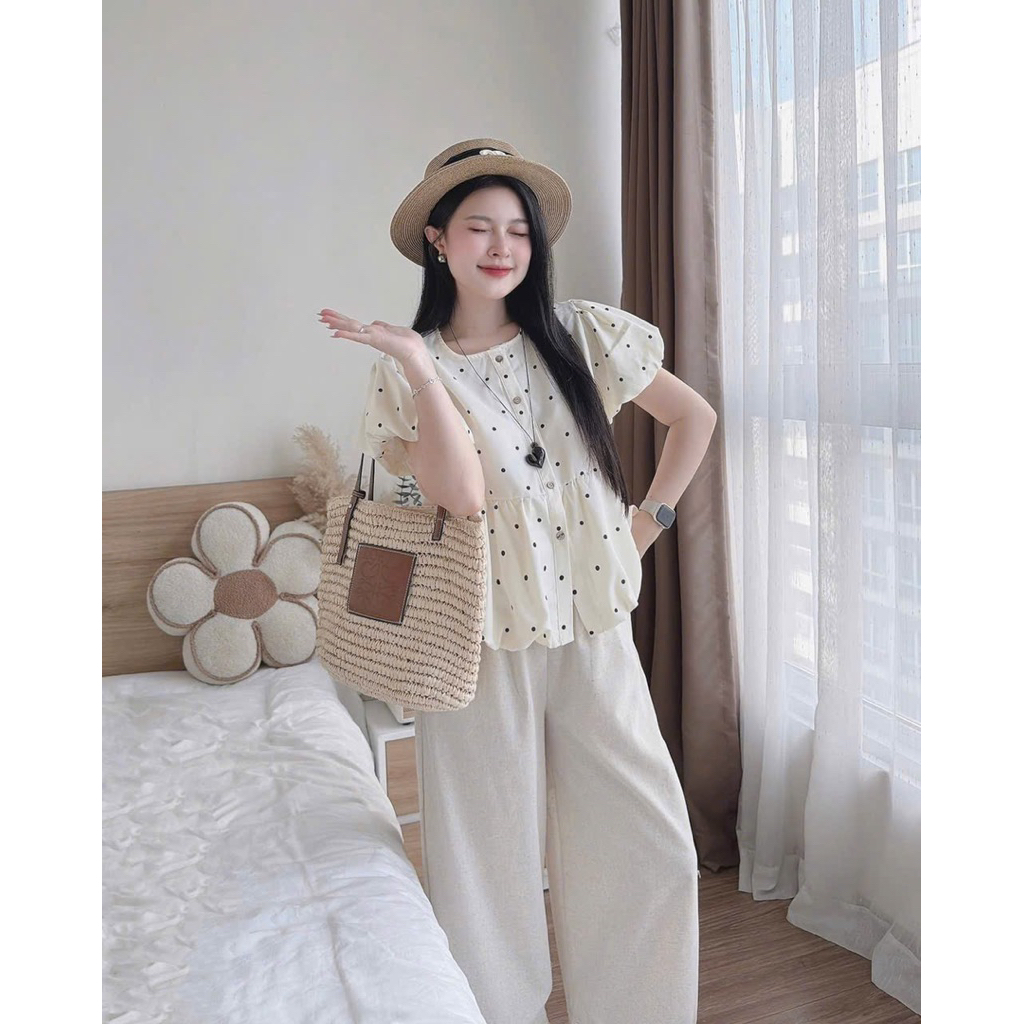 LM5- ( FREESHIP HOẢ TỐC) sét bộ babydoll hoa nhí mix quân đũi xếp ly viền (40-60kg)
