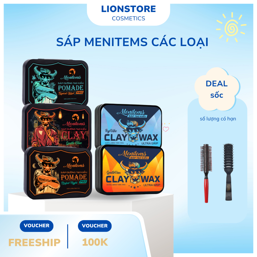 Sáp vuốt tóc Menitems, sáp vuốt tóc nam Pomade, giữ nếp, tạo kiểu lên ...
