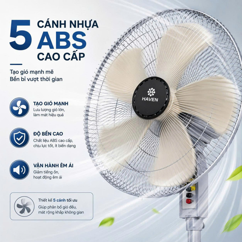 Quạt Cây HAVEN HVS 500 & HVS 600 Cao Cấp – Gió Mạnh, Êm Ái, Tiết Kiệm Điện Bảo Hành 5 Năm
