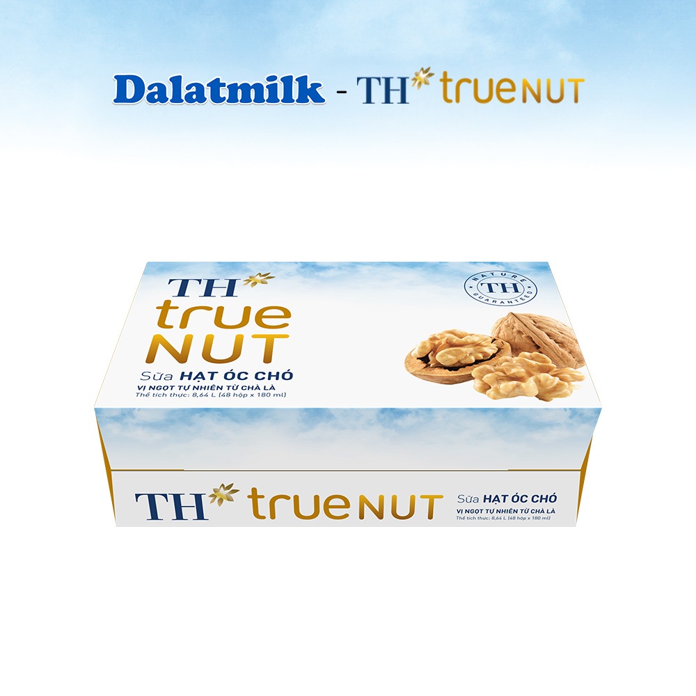 Combo 1 Thùng sữa tươi tiệt trùng ít đường Dalatmilk và 1 Thùng sữa hạt óc chó TH true Nut 180ml x 96 hộp