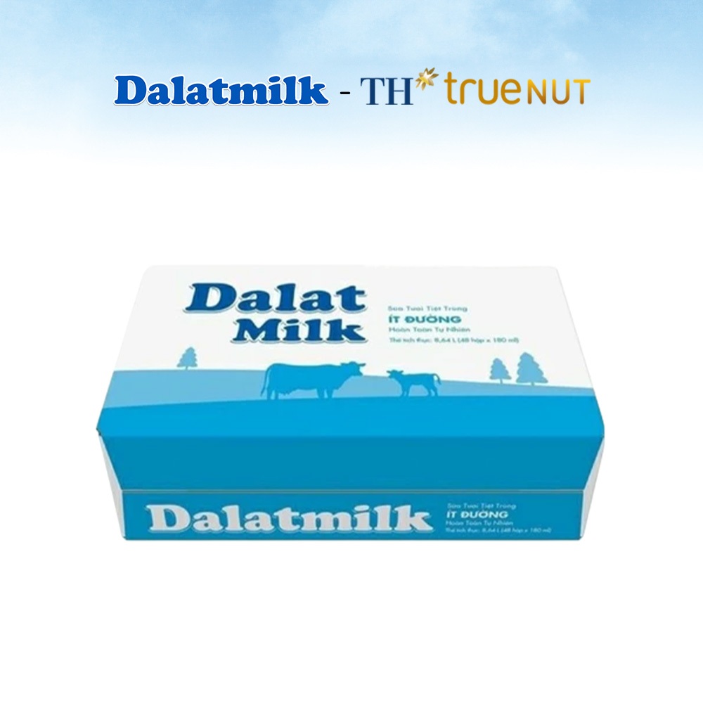 Combo 1 Thùng sữa tươi tiệt trùng ít đường Dalatmilk và 1 Thùng sữa hạt óc chó TH true Nut 180ml x 96 hộp