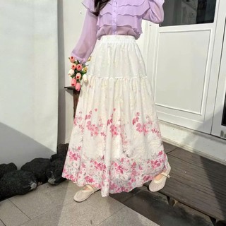 Chân váy ren xô dáng dài Midi LOẺN thêu hoa nổi viền dập sóng lưng chun có lớp lót hàng Quảng Châu.