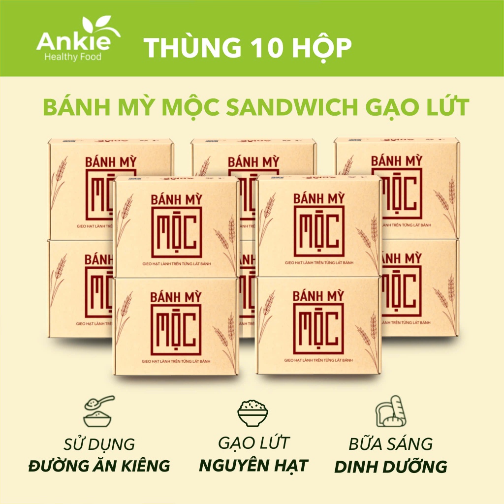[Giá sỉ] 10 hộp Bánh mỳ Mộc sandwich gạo lứt, mè đen ăn kiêng cho người tiểu đường ANKIE