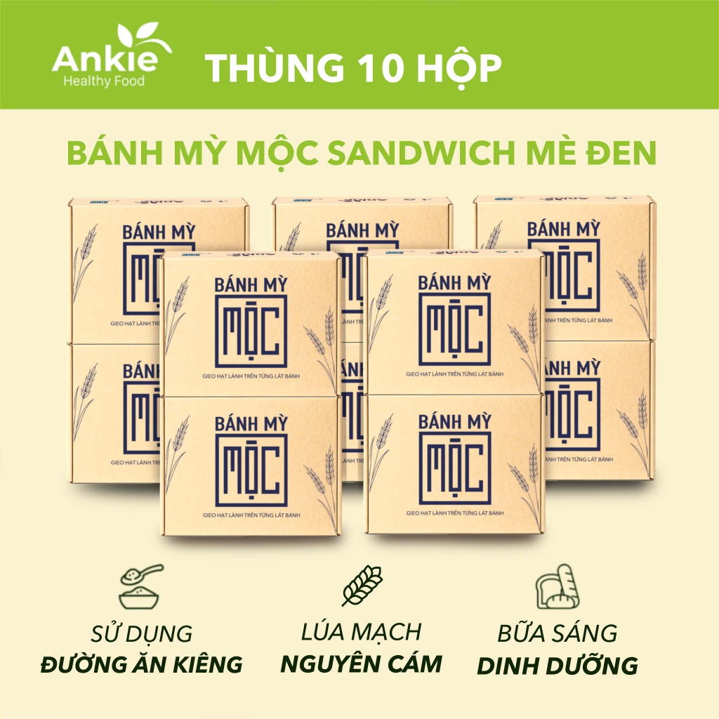 [Giá sỉ] 10 hộp Bánh mỳ Mộc sandwich gạo lứt, mè đen ăn kiêng cho người tiểu đường ANKIE