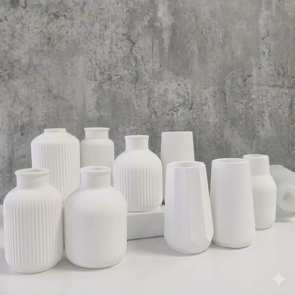 Lọ hoa thạch cao phong cách Bắc Âu đơn giản, Decor bàn học, góc làm việc, chụp ảnh sản phẩm, cắm hoa khô, trưng bày