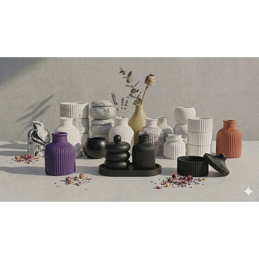 Hũ thạch cao đa năng Decor – Cốc nến handmade, đựng đồ, trang trí bàn làm việc, backgroud chụp ảnh, lọ hoa