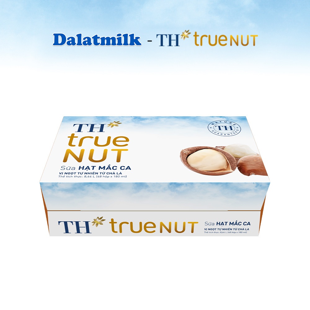 Combo 1 Thùng sữa tươi tiệt trùng tự nhiên Dalatmilk và 1 Thùng sữa hạt mắc ca TH true Nut 180ml x 96 hộp