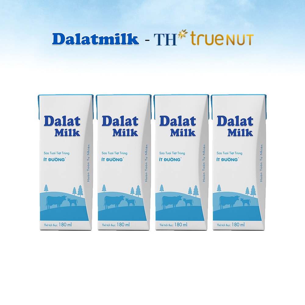 Combo 1 Thùng sữa tươi tiệt trùng ít đường Dalatmilk và 1 Thùng sữa hạt mắc ca TH true Nut 180ml x 96 hộp