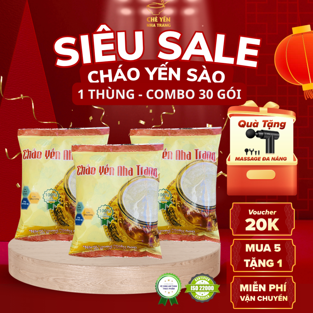 (Chính Hãng) Combo 30 Cháo Yến Sào Cao Cấp Khánh Hoà tặng Massage Cầm Tay Đa Năng - 20Gram Yến Tươi Nguyên Chất
