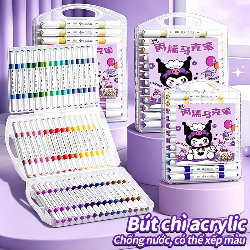 Bút acrylic marker cao cấp 12/24/36/48/60 màu – Bộ vẽ tranh bút lông màu an toàn cho trẻ em.