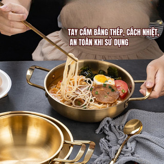 Nồi Nấu Mì Mini Đa Năng, Nồi Lẩu Nhỏ 2 Quai Cao Cấp, Dùng Bếp Ga & Bếp Từ, Tặng Kèm Bộ Muỗng Đũa Tiện Lợi