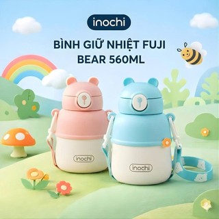 Bình Giữ Nhiệt Fuji Bear Inochi 560ml Inox 316 Có Ống Hút Giữ Nóng Lạnh 6H+ Quai Xách Cute