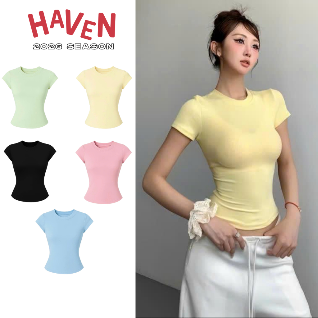 Áo thun ôm body mùa hè Haven Studio chất thun borip cotton co giãn thoải mái tôn dáng freesize 5 màu