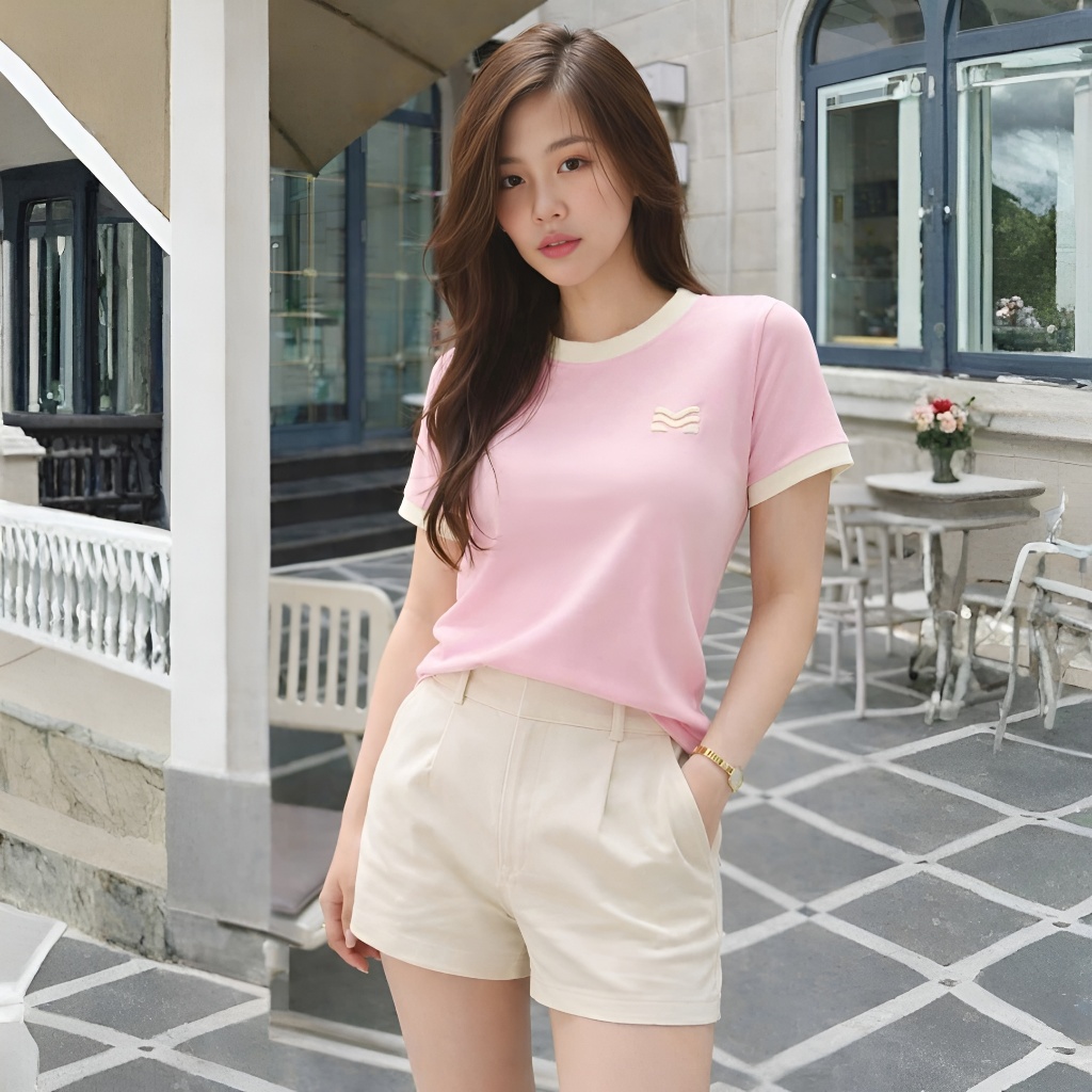Áo Thun Trơn Phối Viền Xinh Yêu, Chất Cotton Mềm Mịn, Có Kèm Hình Thật.