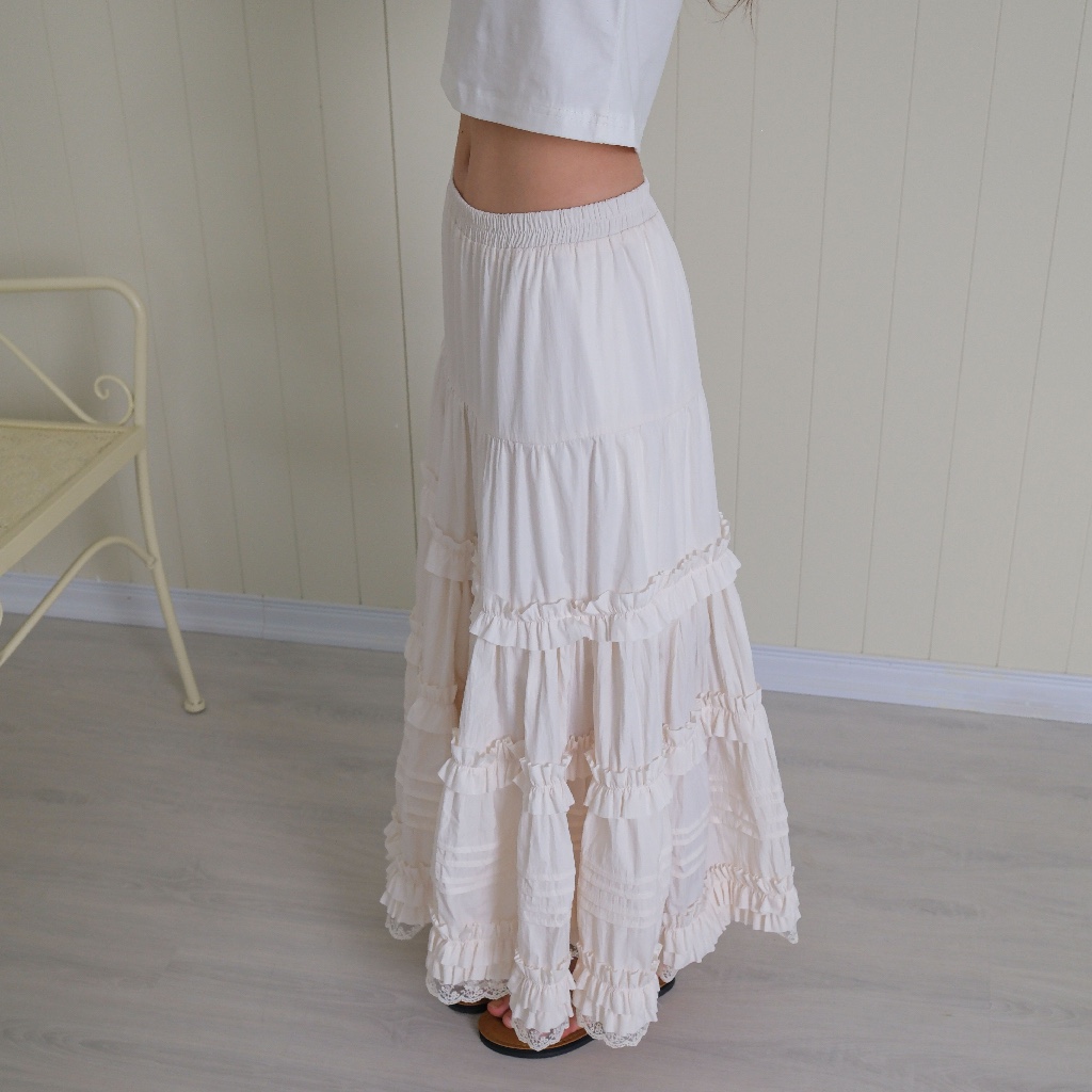 Chân Váy Maxi Xếp Tầng Bèo Nhún, Chất Gió Nhăn, Cạp Chun - Ruffle Skirt - Sonna hi