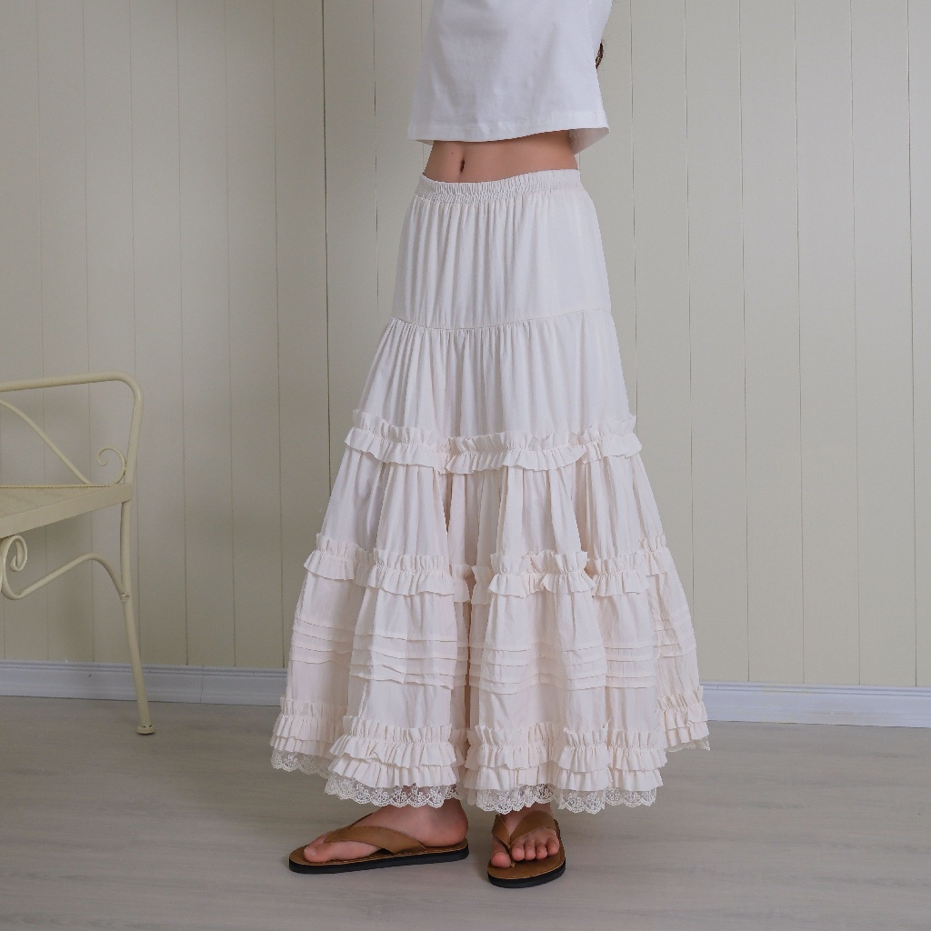Chân Váy Maxi Xếp Tầng Bèo Nhún, Chất Gió Nhăn, Cạp Chun - Ruffle Skirt - Sonna hi