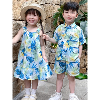 Set Đồ Đôi Bé Trai Váy Xuông Bé Gái Hoạ Tiết Năng Động Đi Biển, Chất Liệu Cao Cấp Thấm Hút Mồ Hôi