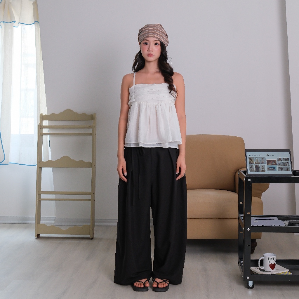 Quần Dài Ống Rộng Lưng Cao Xếp Ly, Chất Cotton Viscose - Pleat Wide Pants - Sonna hi