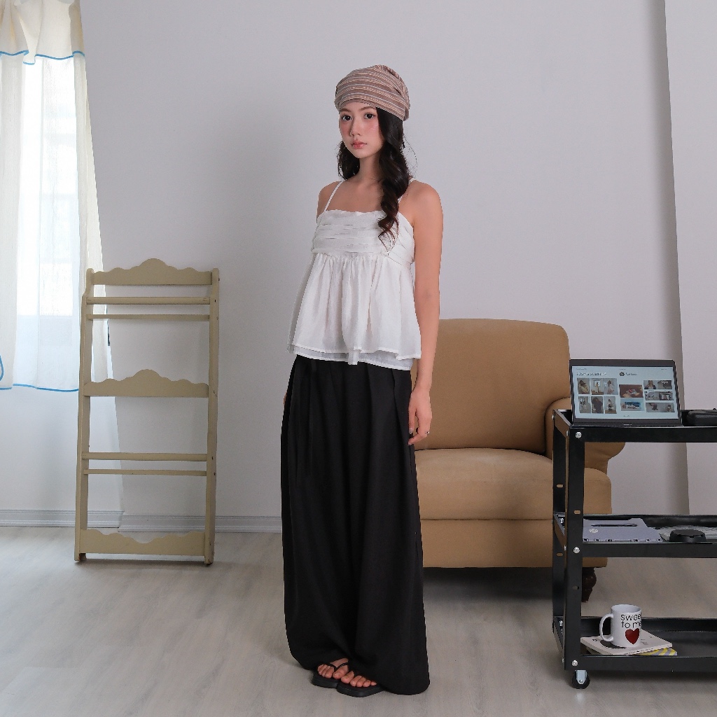 Quần Dài Ống Rộng Lưng Cao Xếp Ly, Chất Cotton Viscose - Pleat Wide Pants - Sonna hi