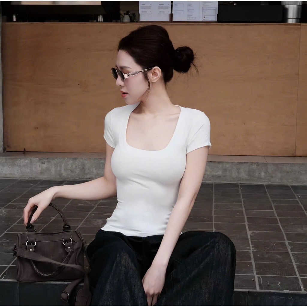 Áo Cộc Cổ Vuông COCOLEN - Chất Liệu Cotton Rib Hàn Dày - Cao Cấp Co Giãn Thoáng Mát Gợi Cảm - Mặc 4 Mùa - A061