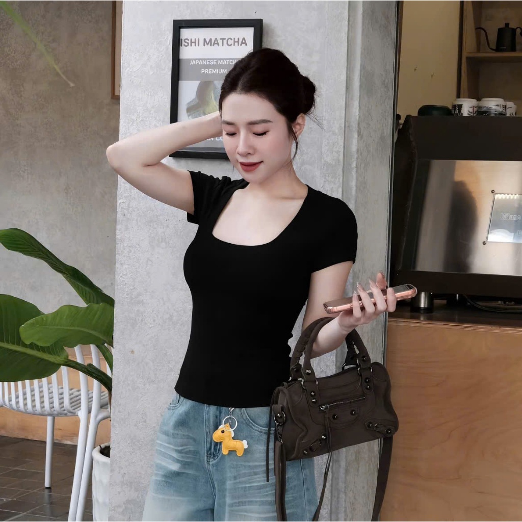 Áo Cộc Cổ Vuông COCOLEN - Chất Liệu Cotton Rib Hàn Dày - Cao Cấp Co Giãn Thoáng Mát Gợi Cảm - Mặc 4 Mùa - A061