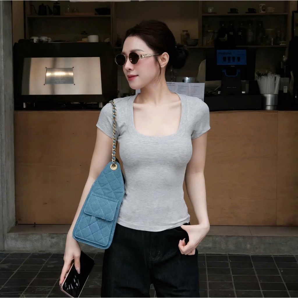 Áo Cộc Cổ Vuông COCOLEN - Chất Liệu Cotton Rib Hàn Dày - Cao Cấp Co Giãn Thoáng Mát Gợi Cảm - Mặc 4 Mùa - A061
