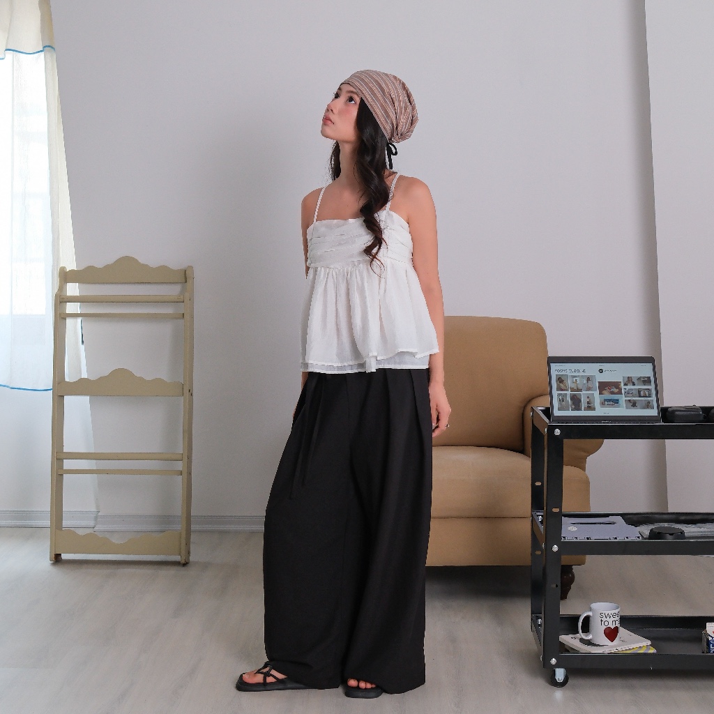 Quần Dài Ống Rộng Lưng Cao Xếp Ly, Chất Cotton Viscose - Pleat Wide Pants - Sonna hi