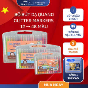 Bộ Bút Acrylic Nhũ Kim Tuyến GLITTER Markers 12/48 Màu, Bút Dạ Quang Cao Cấp Cho Trẻ Em