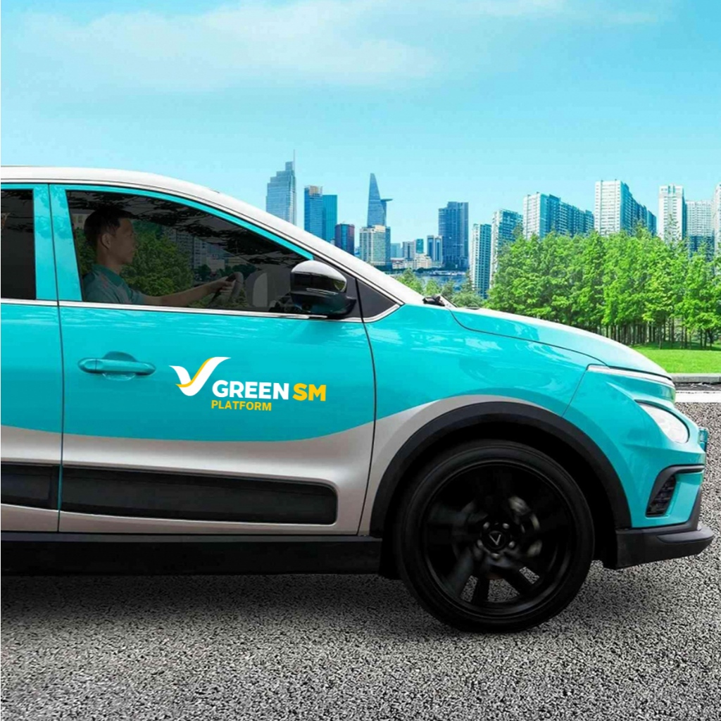 Tem Logo Green SM, Mẫu mới của Xanh SM, dán Ôtô, Xe máy, Mũ Bảo Hiểm