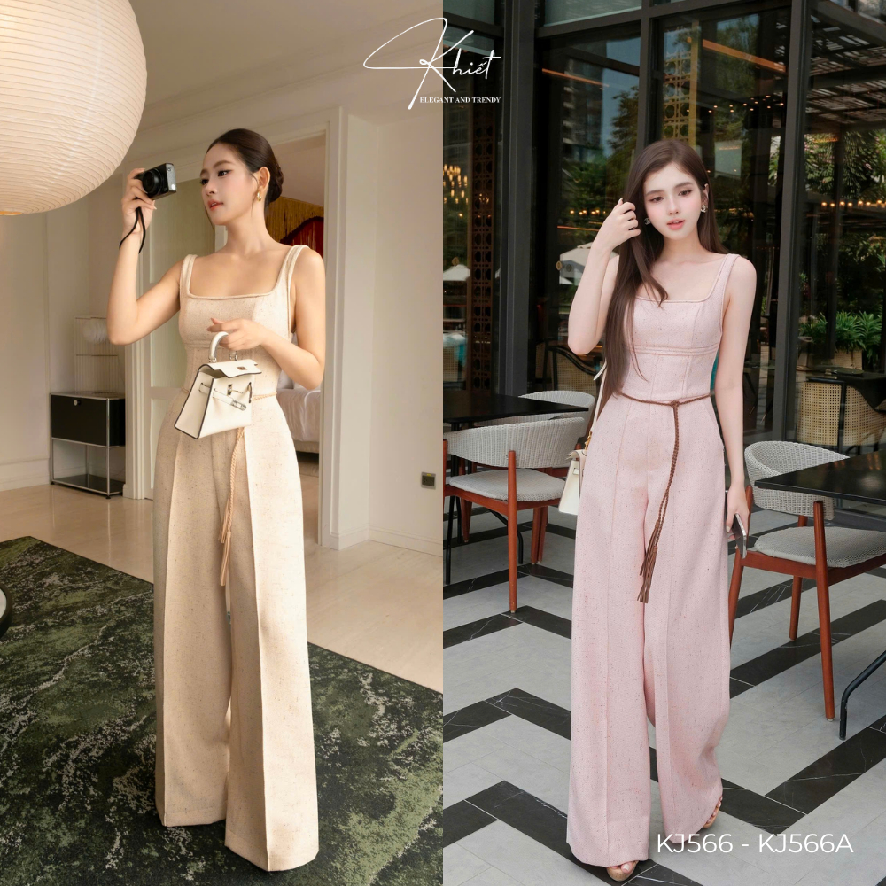 Jump dài ống rộng chất tweed dày dặn phối belt thắt lưng phong cách sang chảnh KJ566 & KJ566A