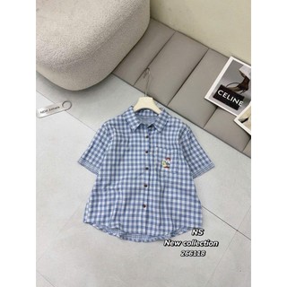 Áo Sơ Mi Nữ Kẻ Caro Cổ Bẻ Ngắn Tay Form Rộng Thêu Hình Gấu Dễ Thương Phong Cách Hàn - Cakecat