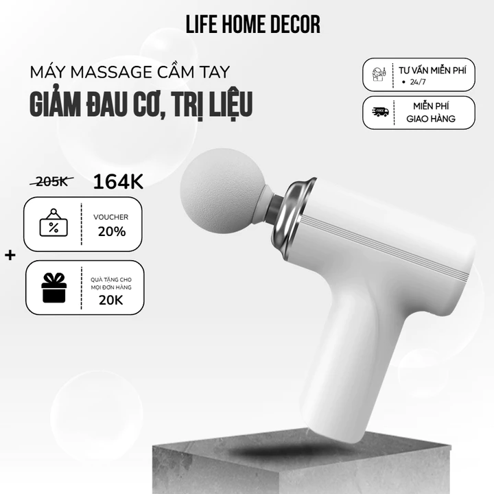 Life Home - Máy Massage Cầm Tay, Súng Massage Cầm Tay Giảm Đau Cơ, Trị Liệu Căng Cơ Với 4 Đầu Massage Đa Năng