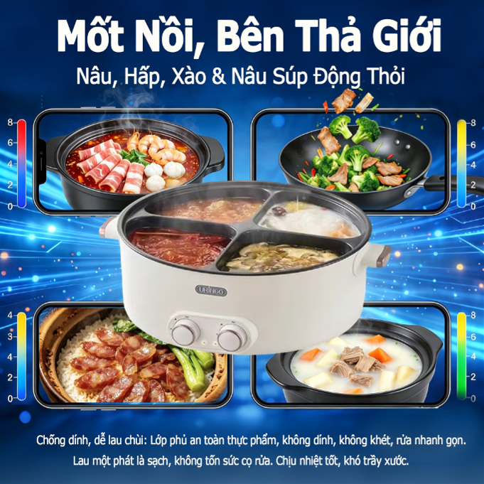 Nồi lẩu điện -bốn ngăn đa chức năng gia đình6Nồi điện tích hợp dung tích lớn 1500W