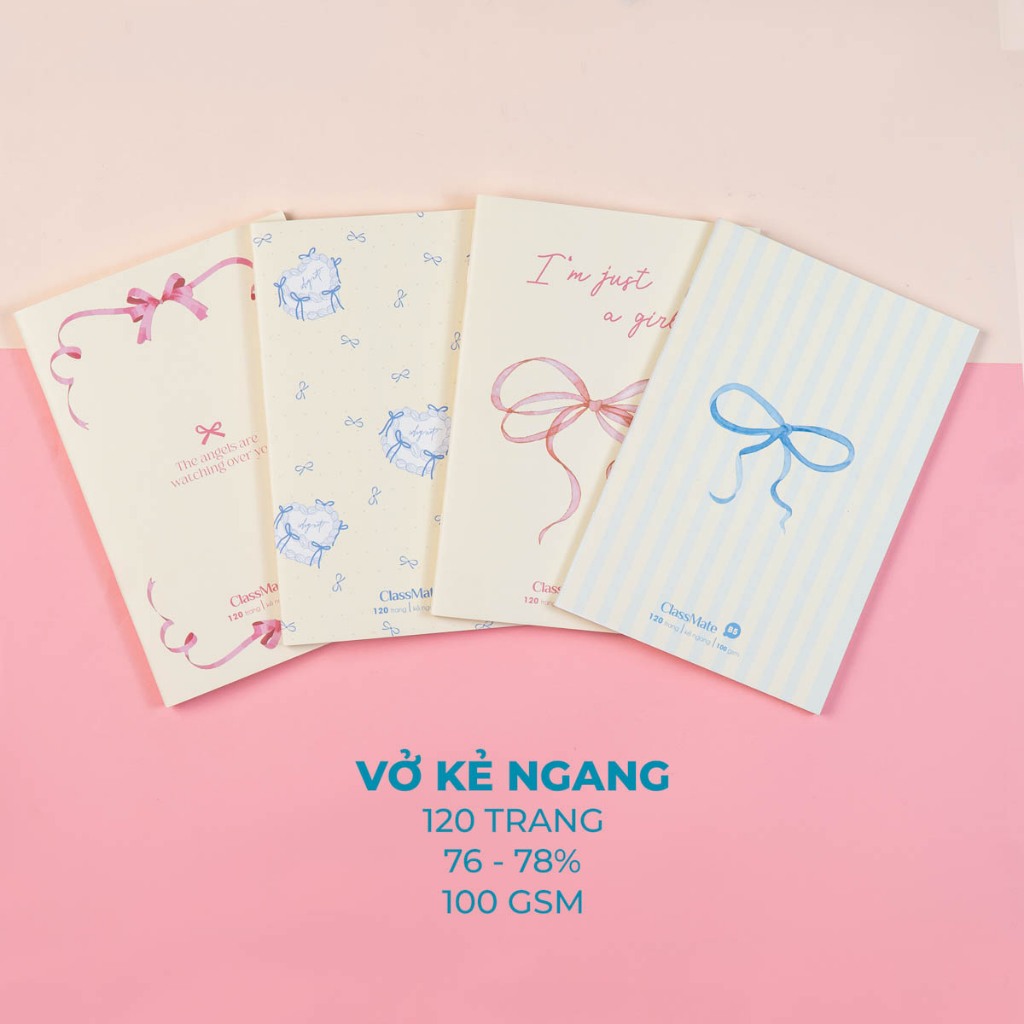 [Tặng Bút] Combo 5/10 Vở Kẻ Ngang 100GSM Nơ ClassMate Giấy Vàng Chống Loá, Bìa Chống Nước, Vở Viết B5, Học Sinh Ghi Chép