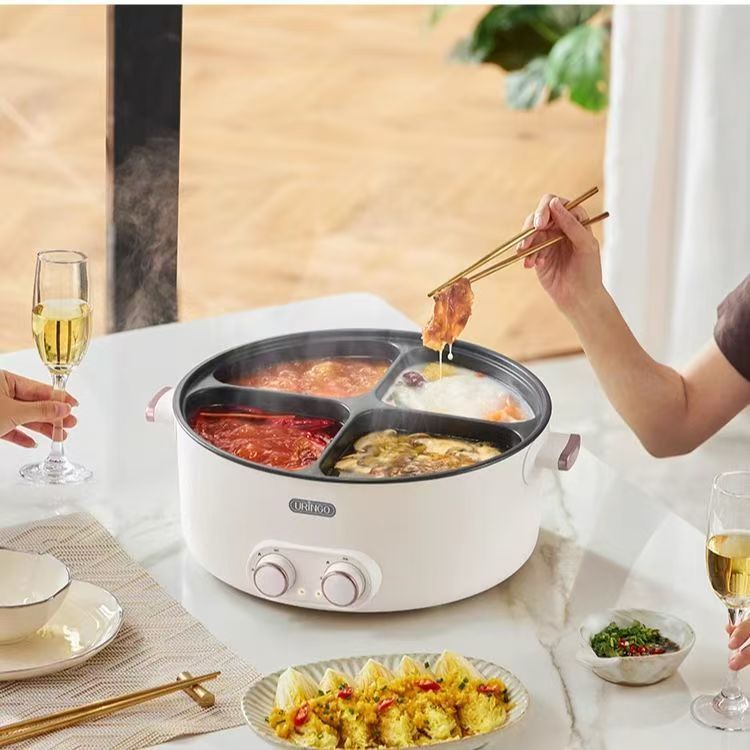 Nồi Lẩu Điện 4 Ngăn 6L 2000W 2 Núm Nhiệt Độc Lập Không Lẫn Vị Cho Gia Đình 4-8 Người