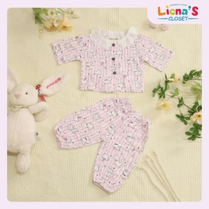 Set Bộ Dài Tay Thu Đông Liena’S Closet Cho Bé Họa Tiết Đáng Yêu Cổ Tròn Phối Ren Điệu Đà Thời Trang