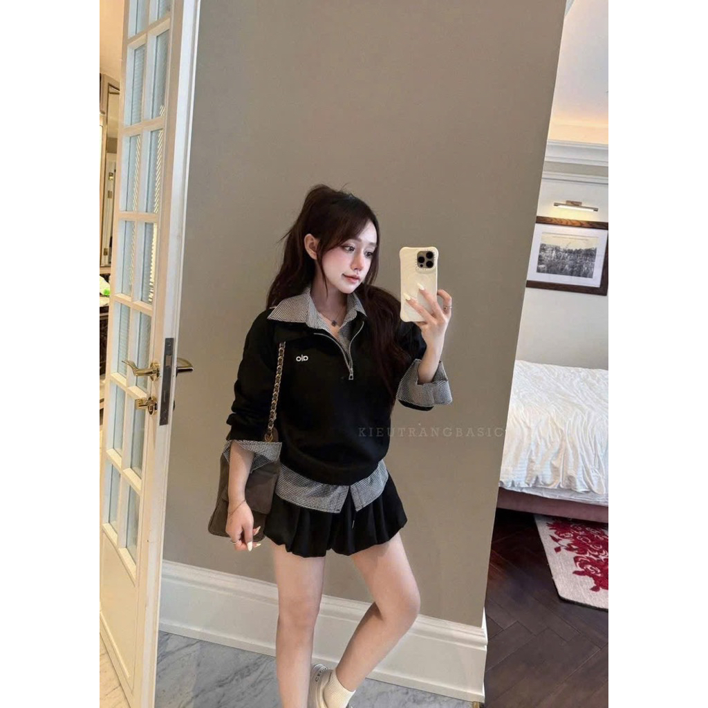 BL1- (HOẢ TỐC) Sét váy nỉ, ao form rộng phối somi mix vasys bí phồng (38-58kg)